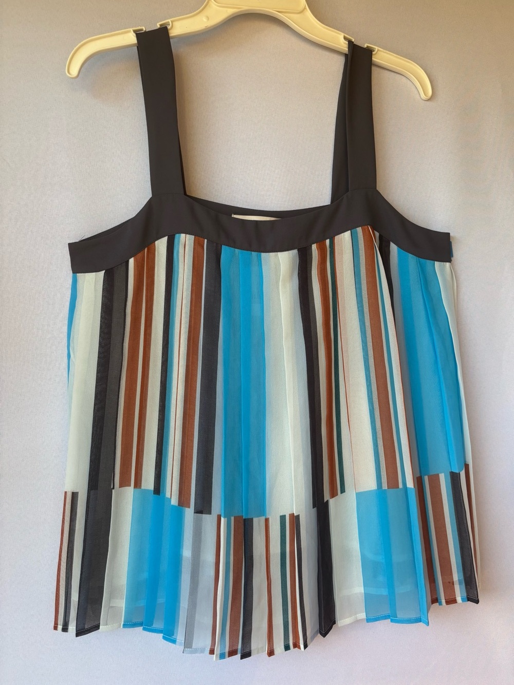 LOFT Blue, Brown & Black Striped Pleated Tank